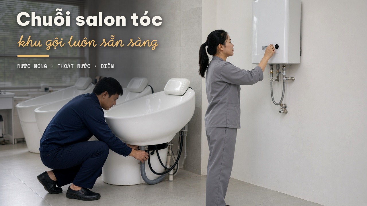 Dịch vụ bảo trì định kỳ cho chuỗi salon tóc: Khu gội, nước nóng, điện