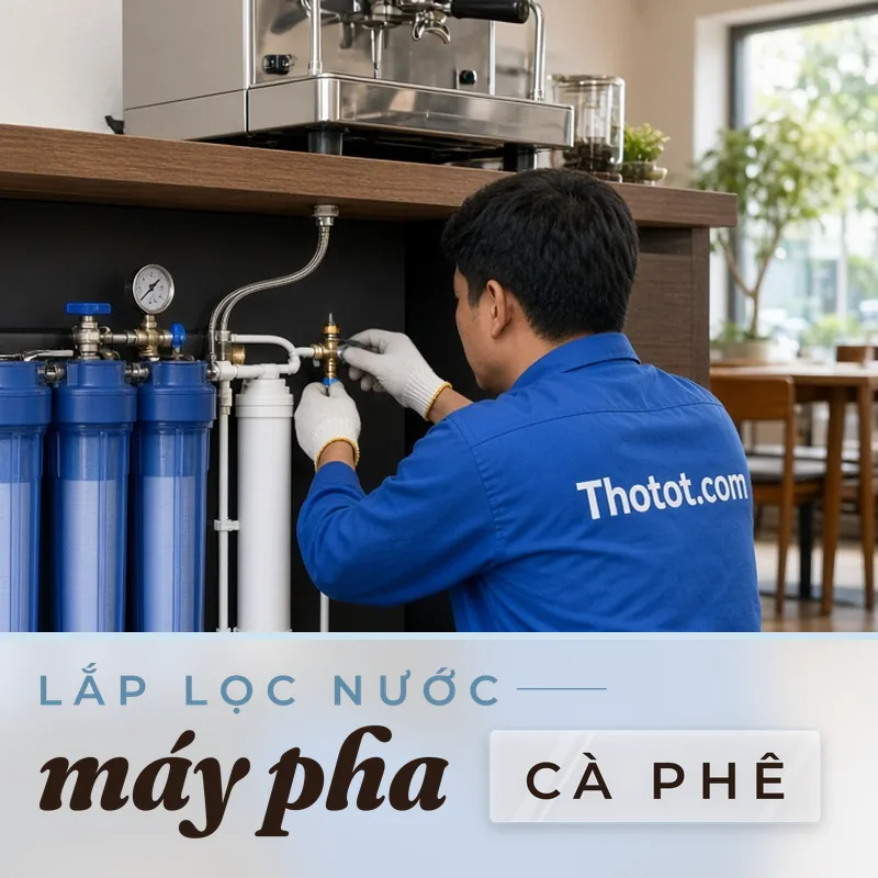 Lắp bộ lọc, đường nước máy pha, máy làm đá quán café