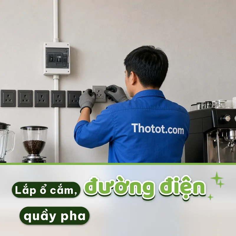 Lắp ổ cắm, đường điện riêng quầy pha chế quán café