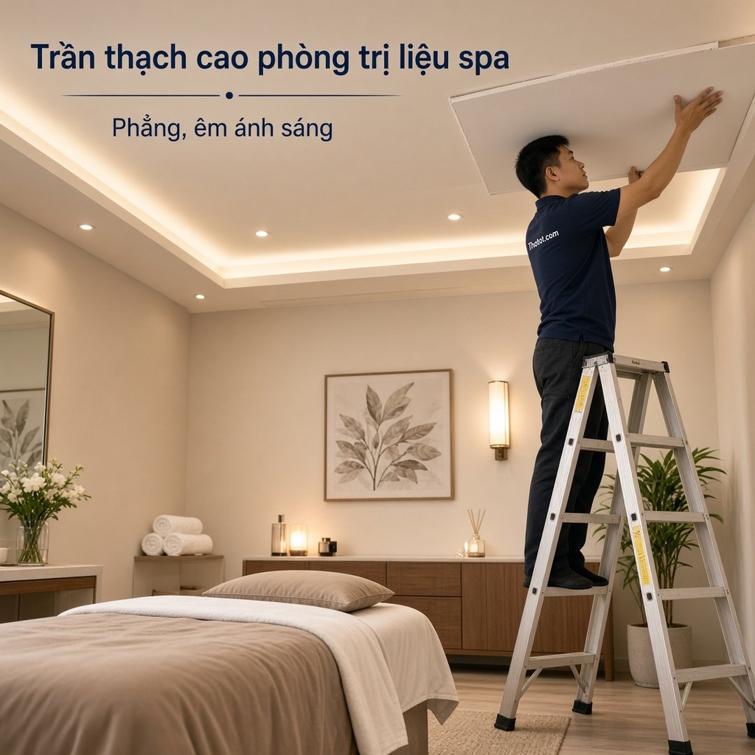 Thi công trần thạch cao phòng trị liệu spa