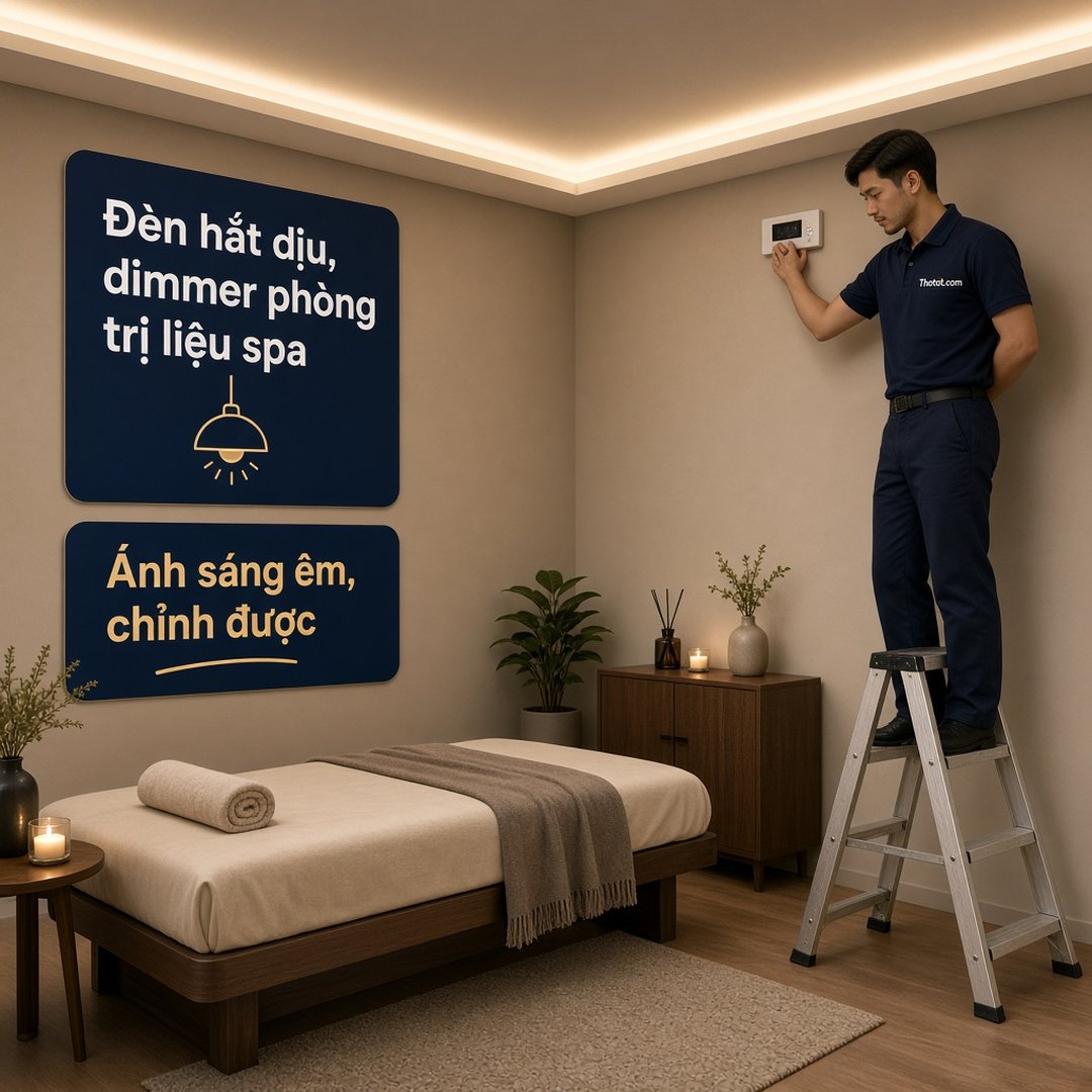 Lắp đèn hắt dịu, dimmer phòng trị liệu spa