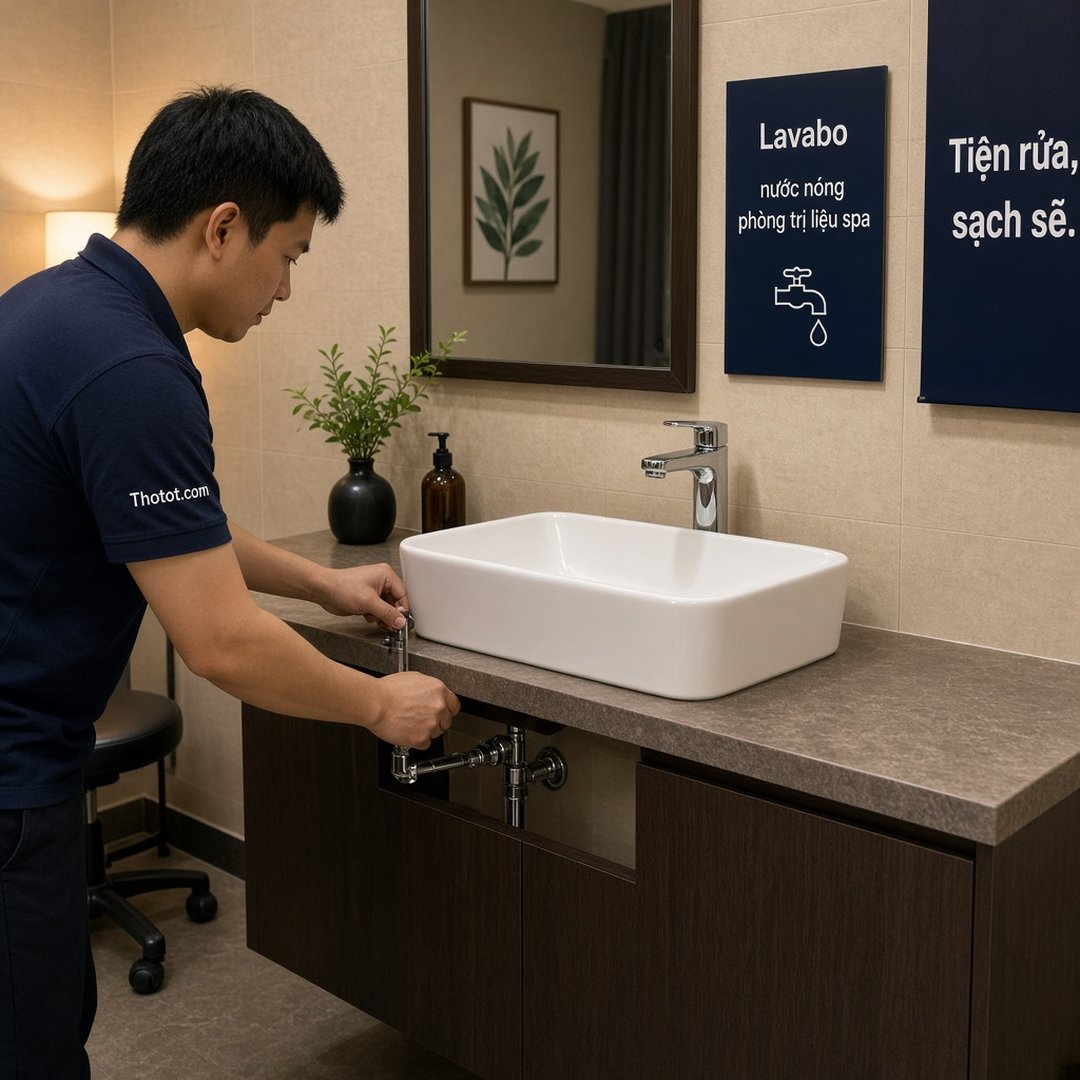 Lắp lavabo, đường nước nóng phòng trị liệu spa