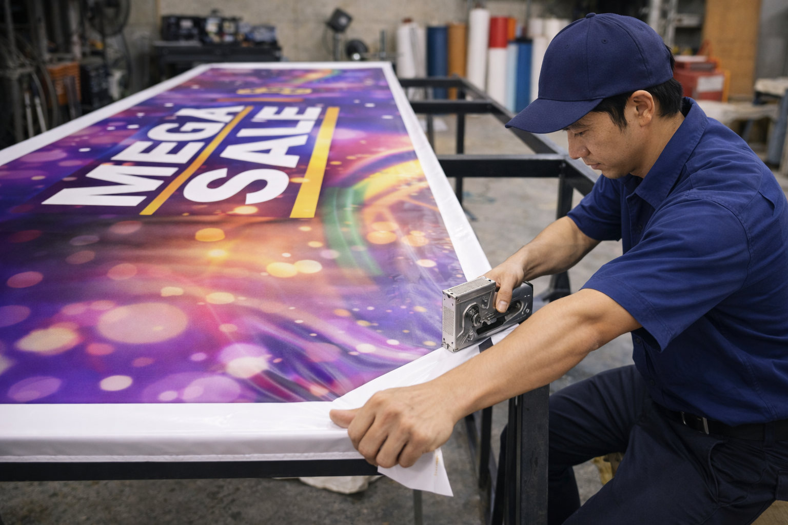 Căng bạt Hiflex bảng hiệu phẳng đẹp, thi công nhanh