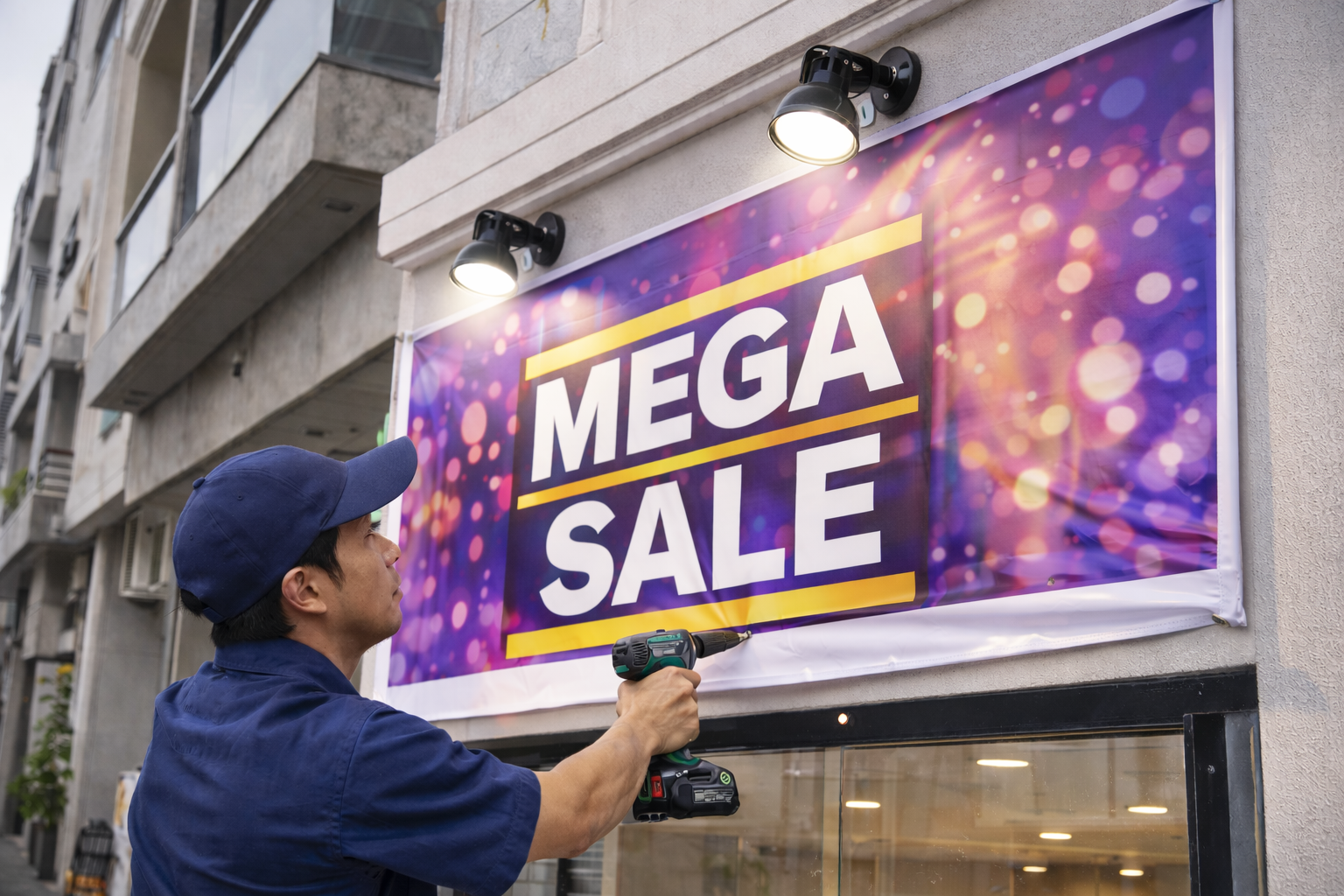 Gắn đèn chiếu sáng bảng hiệu nổi bật, an toàn, tiết kiệm