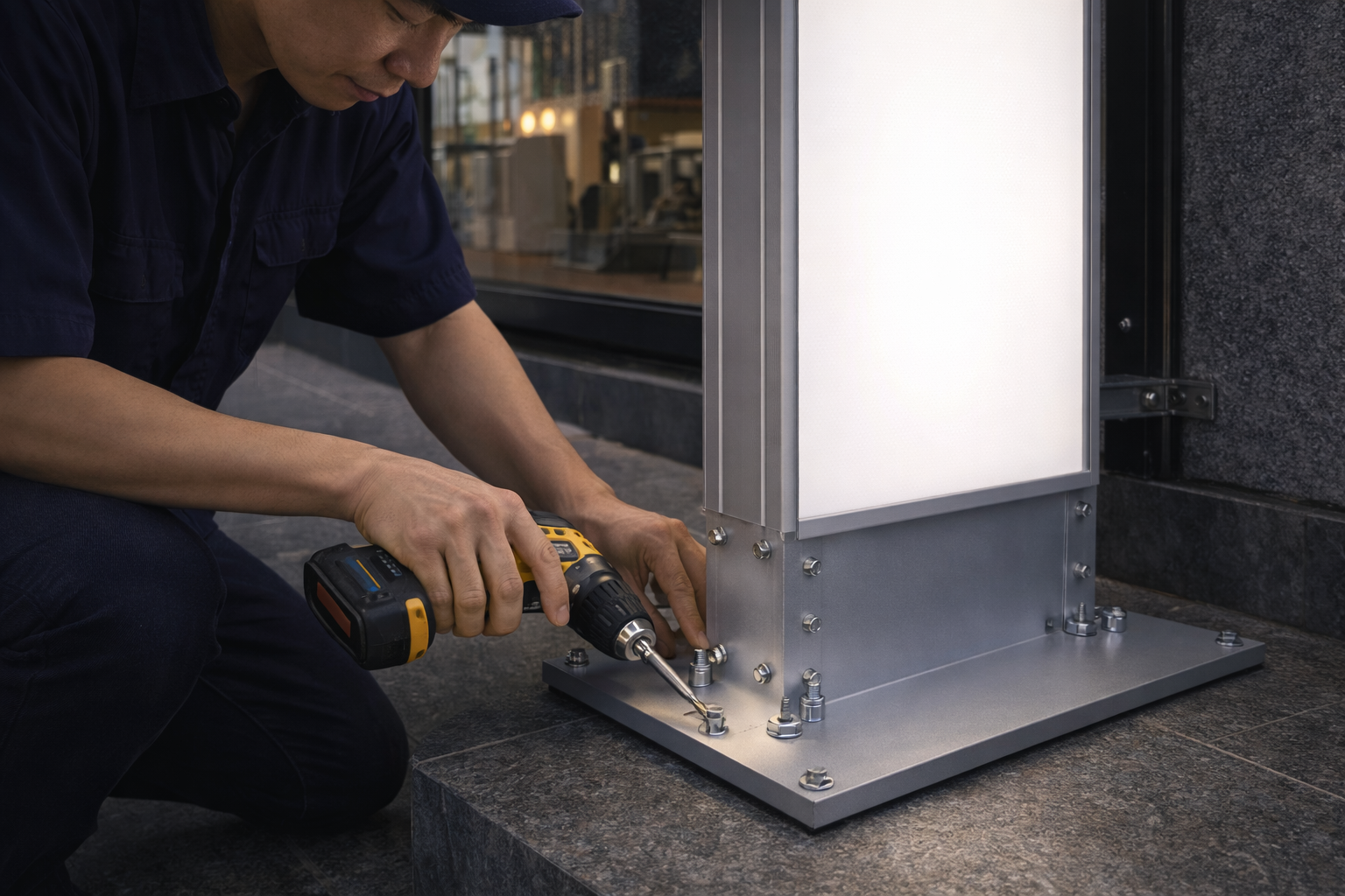 Gia cố chân đế hộp đèn đứng – Ổn định, an toàn, bền vững