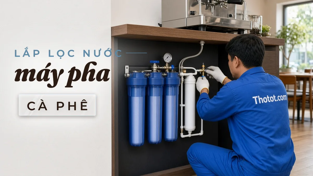 Lắp bộ lọc, đường nước máy pha, máy làm đá quán café