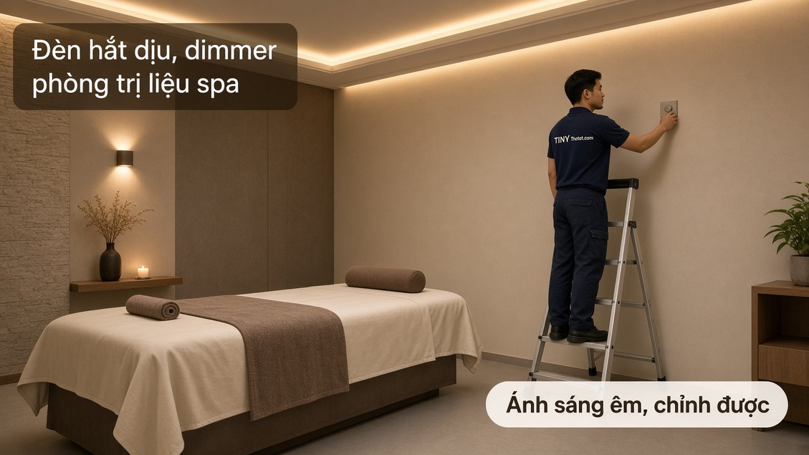 Lắp đèn hắt dịu, dimmer phòng trị liệu spa
