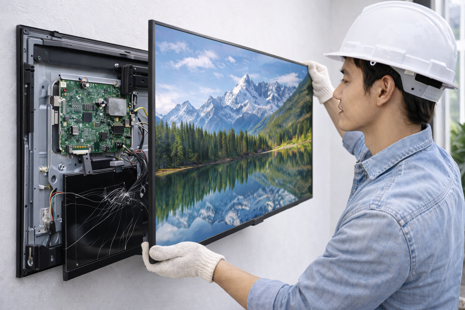 Thay màn hình tivi – Khắc phục vỡ, sọc, chảy mực