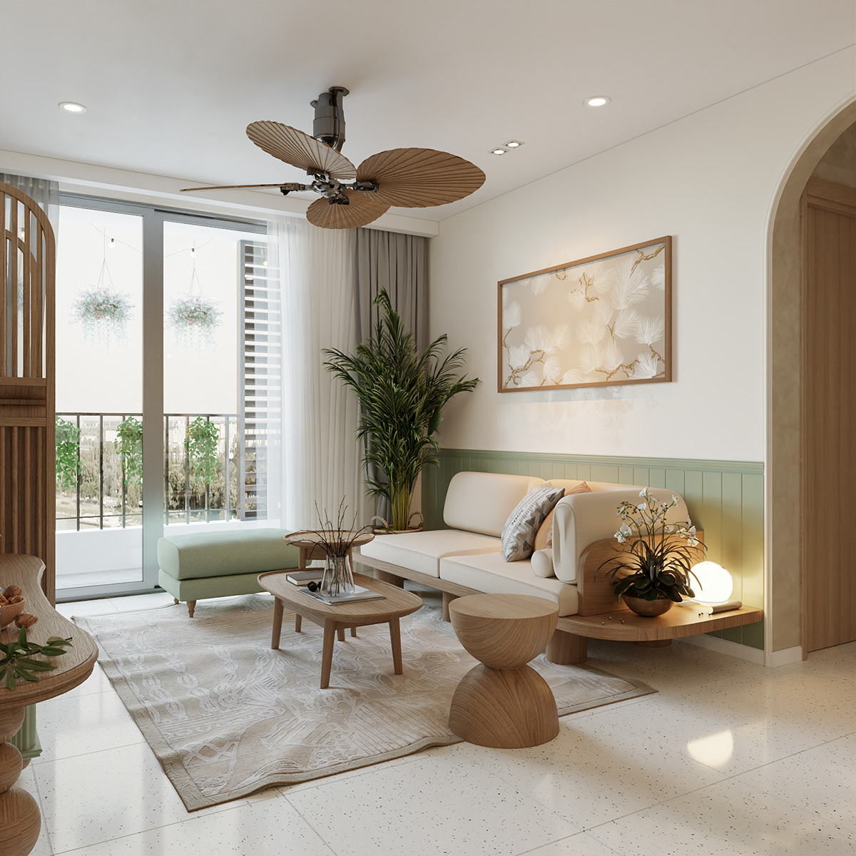 Thi công nội thất phòng khách nhà vườn