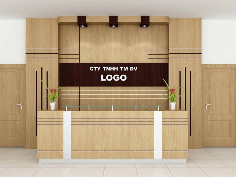 Thi công vách logo lễ tân