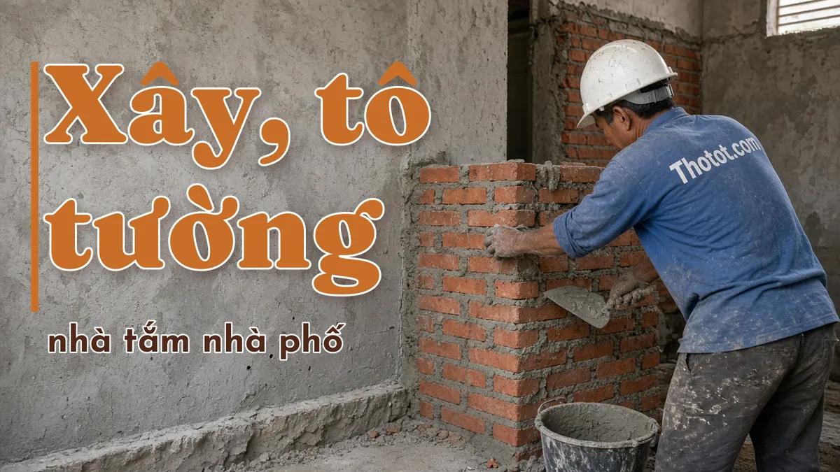 Xây, tô tường nhà tắm nhà phố