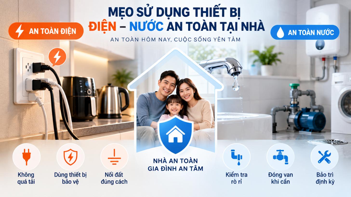 Mẹo sử dụng thiết bị điện – nước an toàn tại nhà, phòng tránh rò điện và rò nước