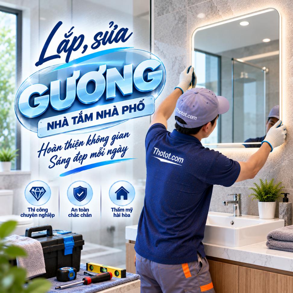 Lắp, sửa gương nhà tắm nhà phố