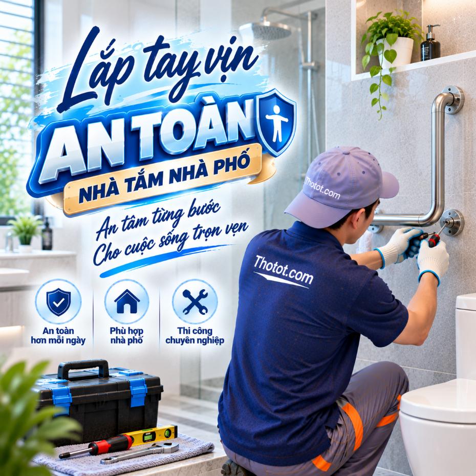 Lắp tay vịn an toàn nhà tắm nhà phố