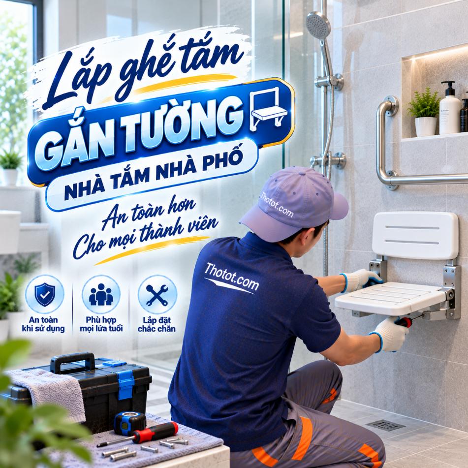 Lắp ghế tắm gắn tường nhà tắm nhà phố