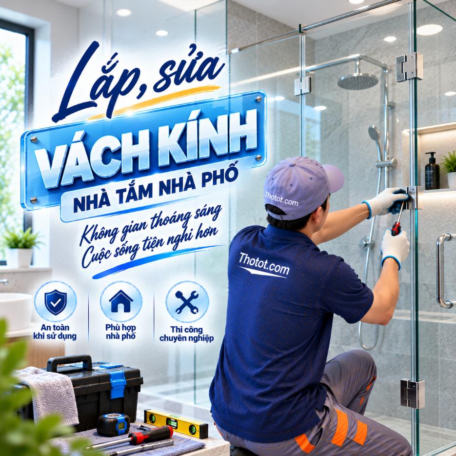 Lắp, sửa vách kính nhà tắm nhà phố