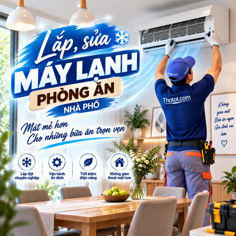Lắp, sửa máy lạnh phòng ăn nhà phố