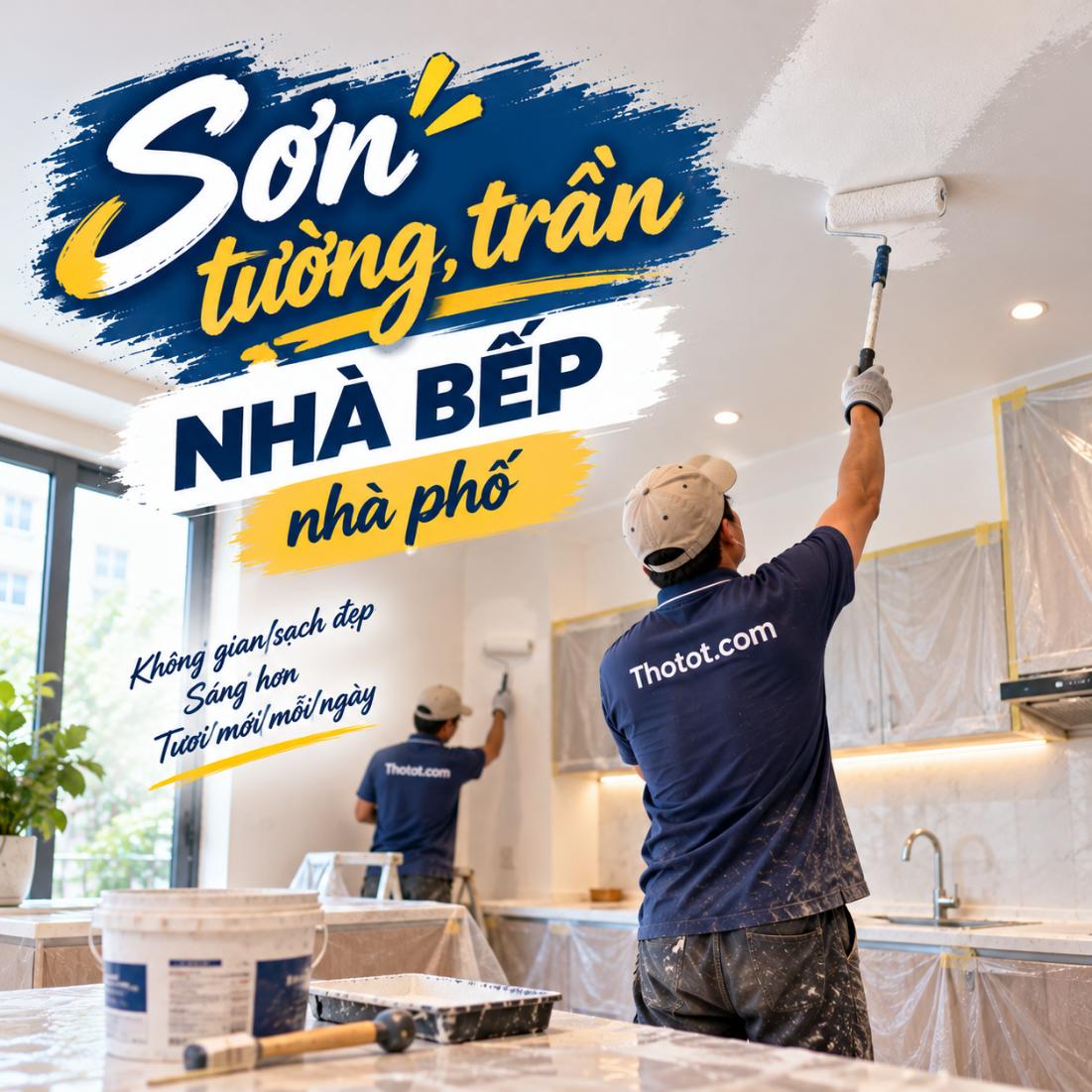 Sơn tường, trần nhà bếp nhà phố