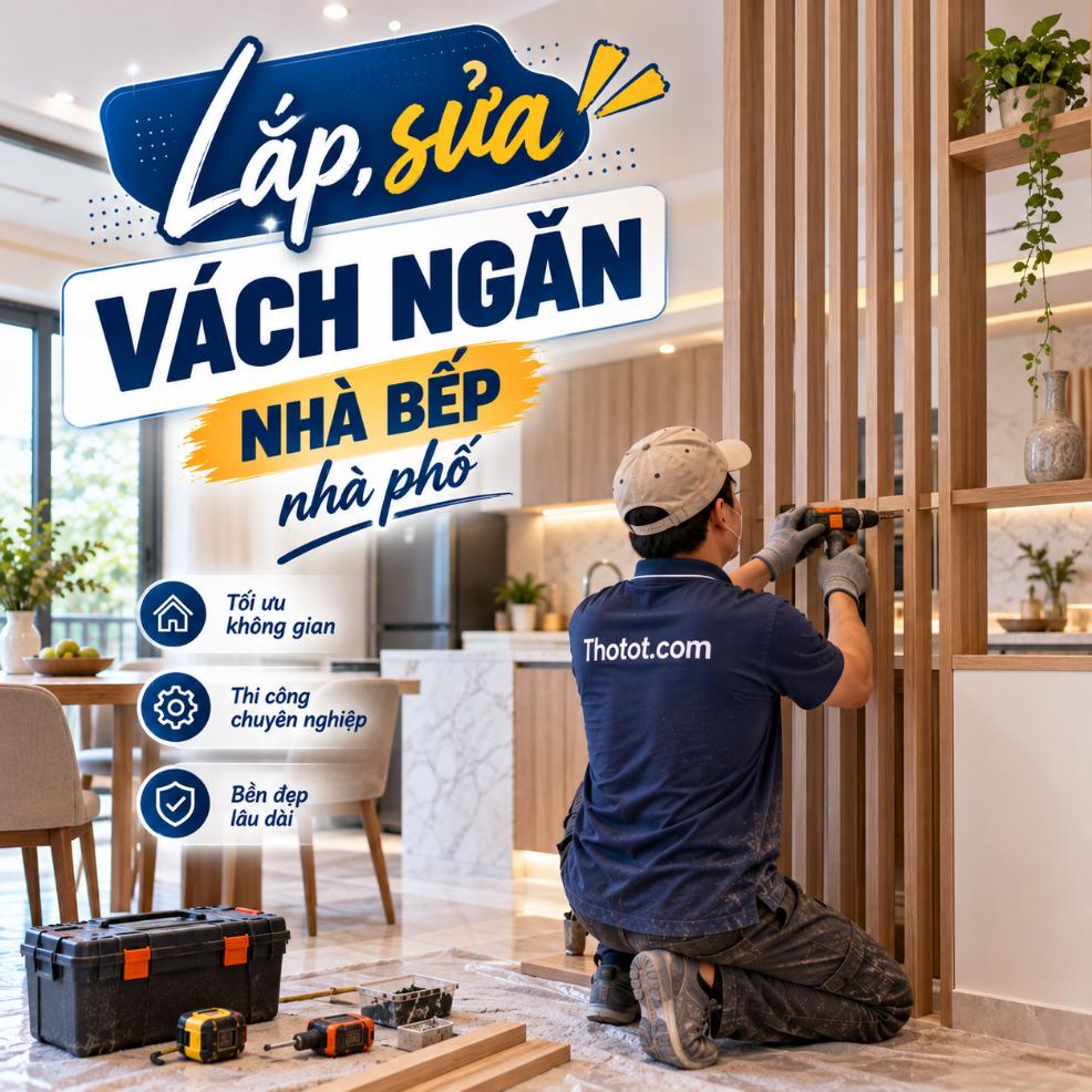 Lắp, sửa vách ngăn nhà bếp nhà phố