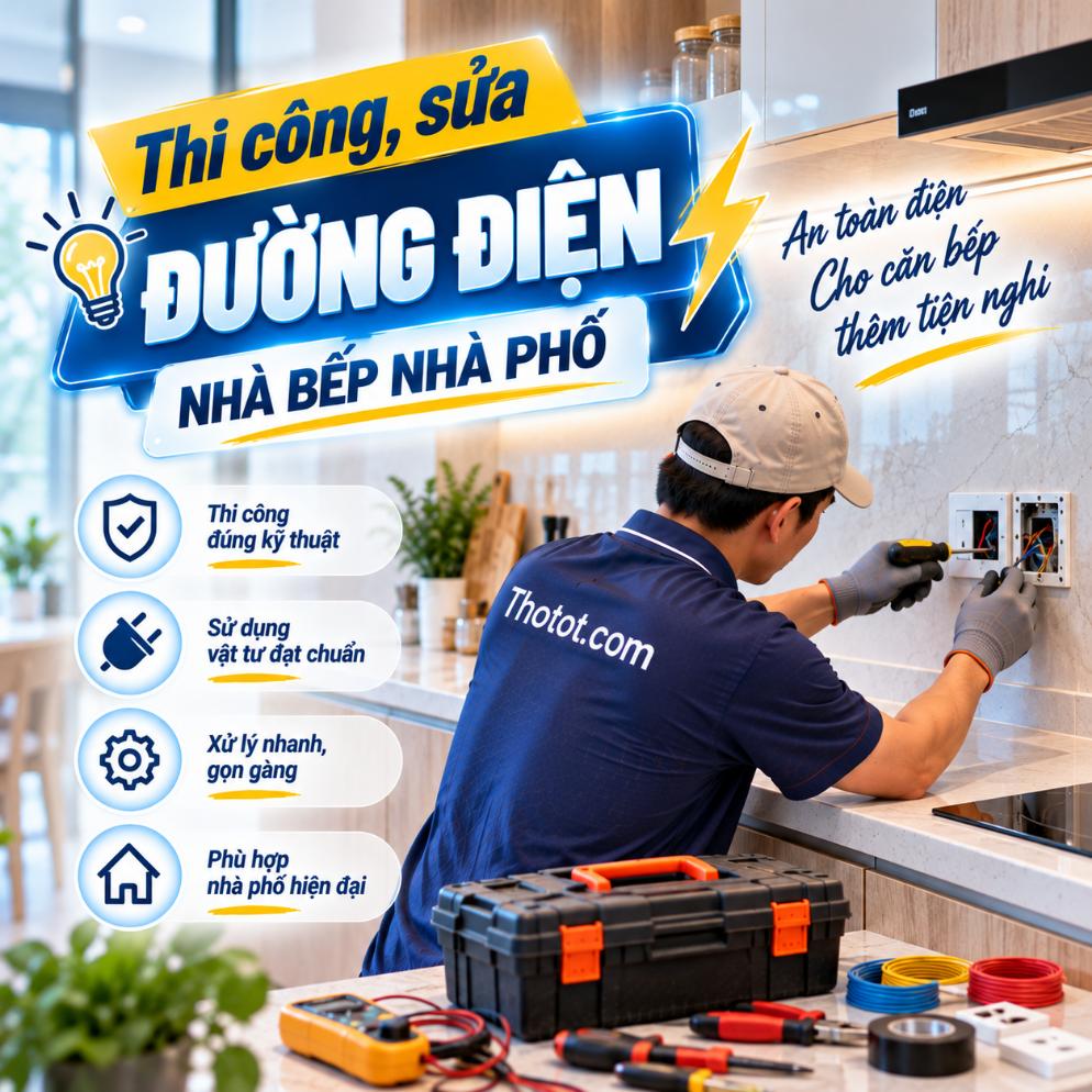 Thi công, sửa đường điện nhà bếp nhà phố