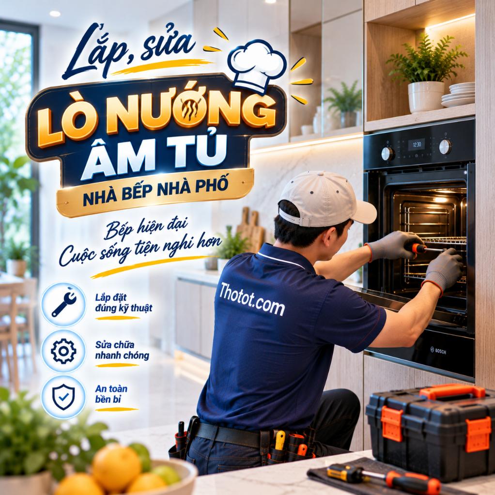Lắp, sửa lò nướng âm tủ nhà bếp nhà phố