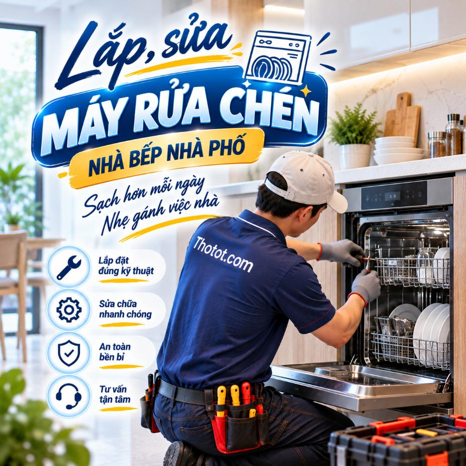 Lắp, sửa máy rửa chén nhà bếp nhà phố