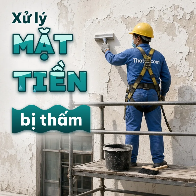 Xử lý mặt tiền cửa hàng bị thấm, bong tróc