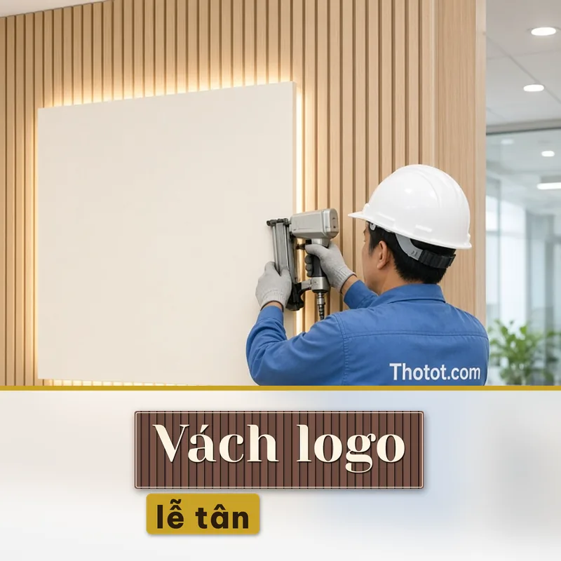Làm vách logo sảnh lễ tân văn phòng