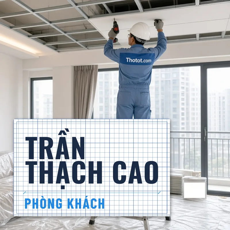 Làm trần thạch cao phòng khách căn hộ chung cư