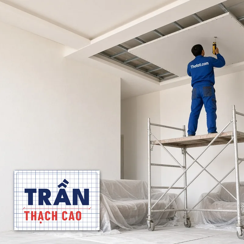 Làm trần thạch cao phòng khách biệt thự