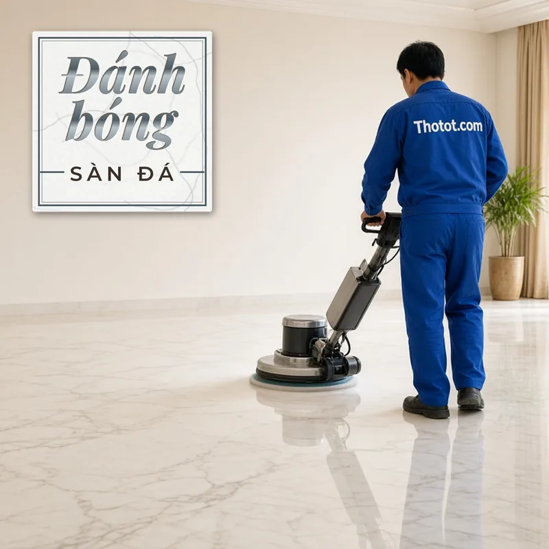 Đánh bóng, sửa sàn đá phòng khách biệt thự