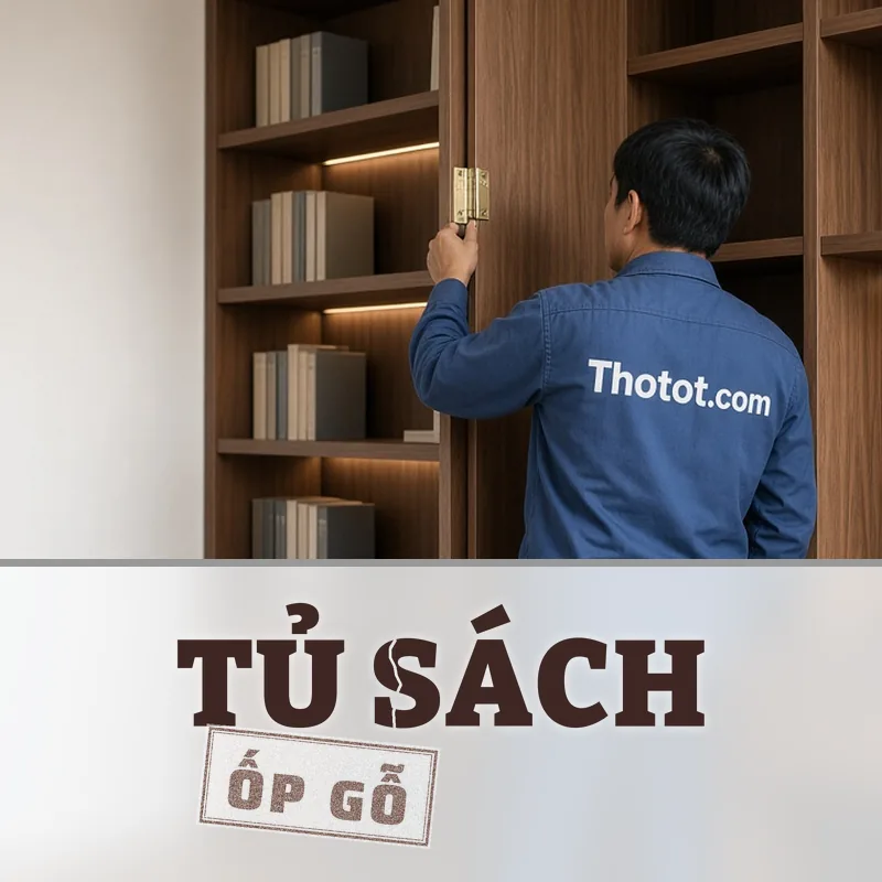 Đóng tủ sách, ốp gỗ phòng làm việc biệt thự