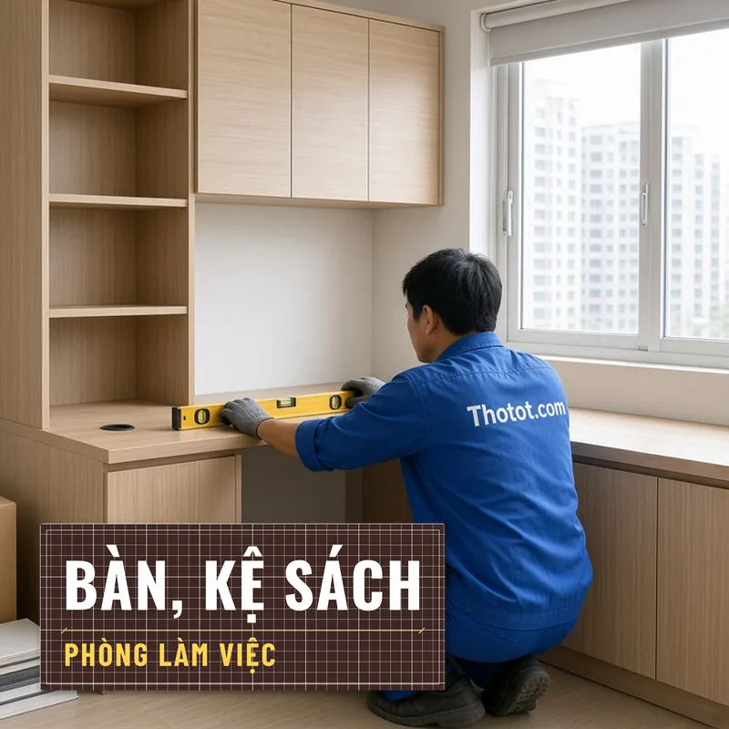 Đóng bàn, kệ sách phòng làm việc căn hộ chung cư