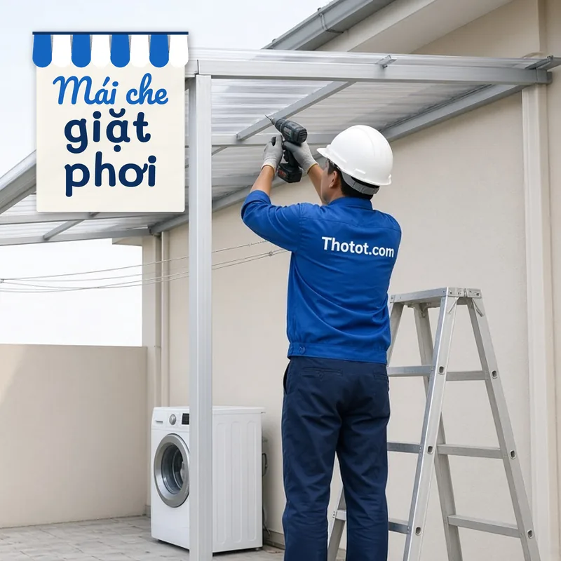 Làm mái che khu giặt phơi nhà cấp 4