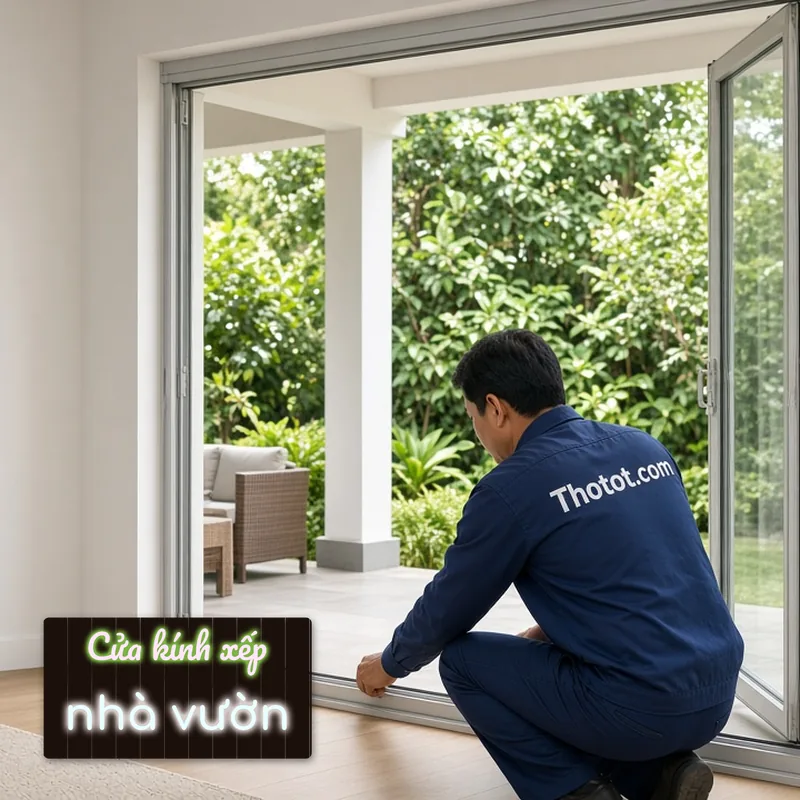 Lắp, sửa cửa kính xếp phòng sinh hoạt chung nhà vườn