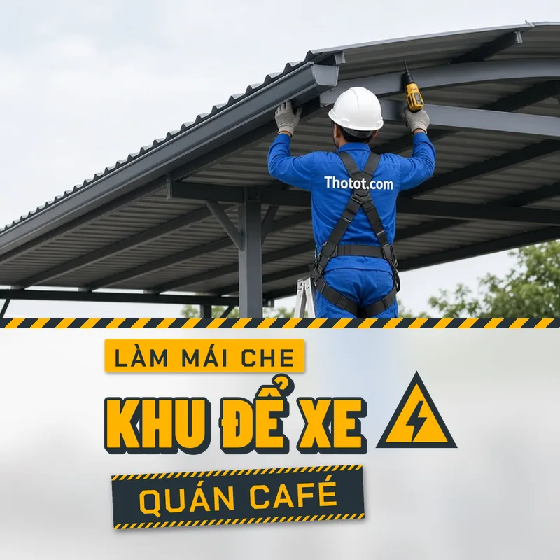 Làm mái che khu để xe quán café