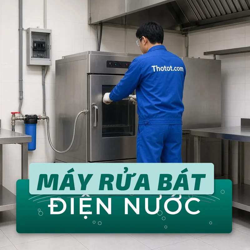 Lắp đường điện nước máy rửa bát công nghiệp