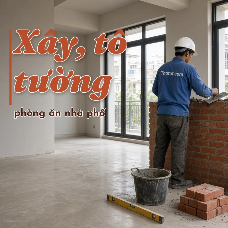 Xây, tô tường phòng ăn nhà phố