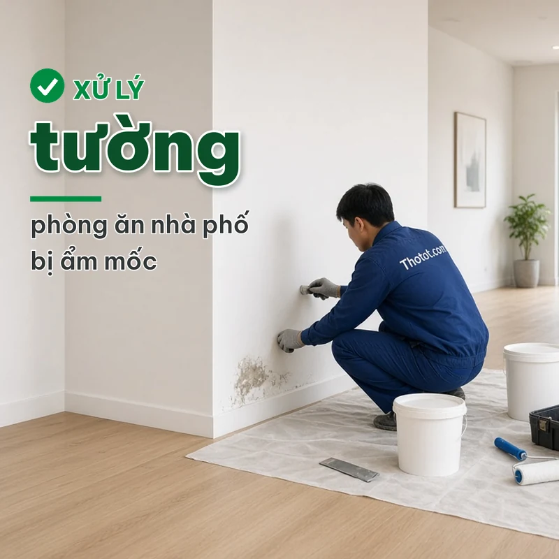 Xử lý tường phòng ăn nhà phố bị ẩm mốc