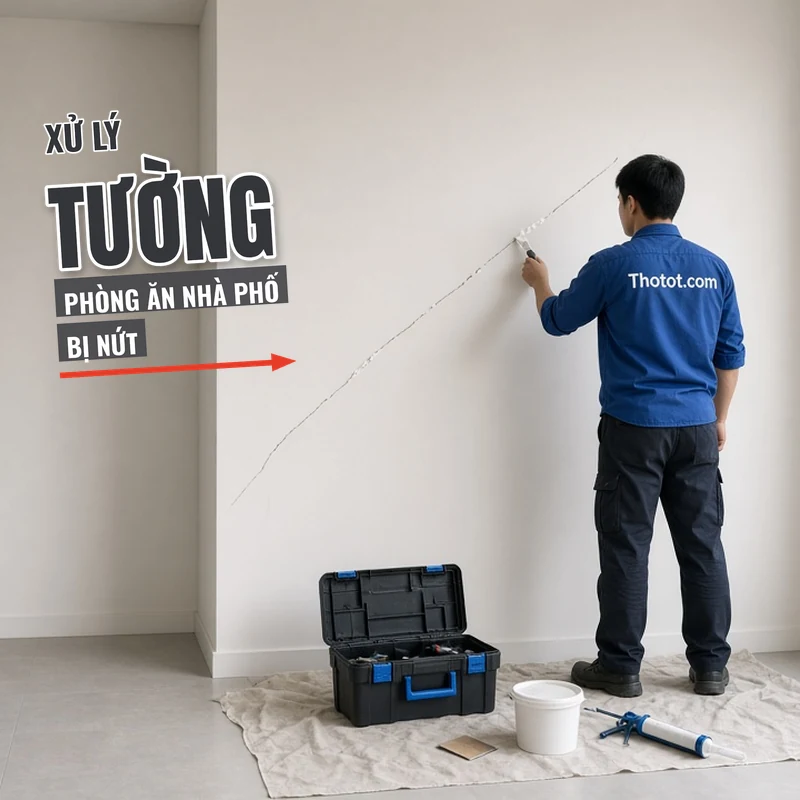Xử lý tường phòng ăn nhà phố bị nứt