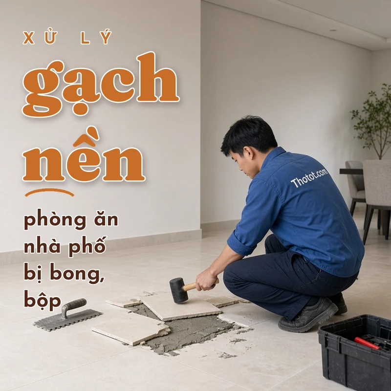 Xử lý gạch nền phòng ăn nhà phố bị bong, bộp