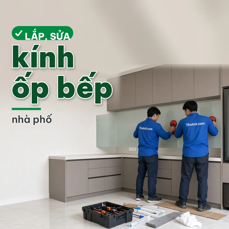 Lắp, sửa kính ốp bếp nhà phố