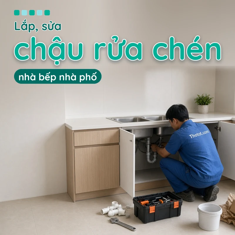 Lắp, sửa chậu rửa chén nhà bếp nhà phố