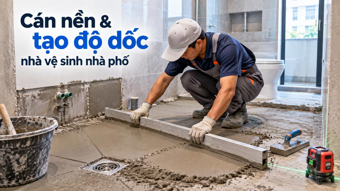 Cán nền & tạo độ dốc nhà vệ sinh nhà phố