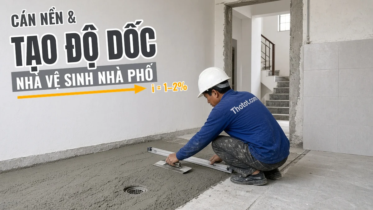 Cán nền & tạo độ dốc nhà vệ sinh nhà phố