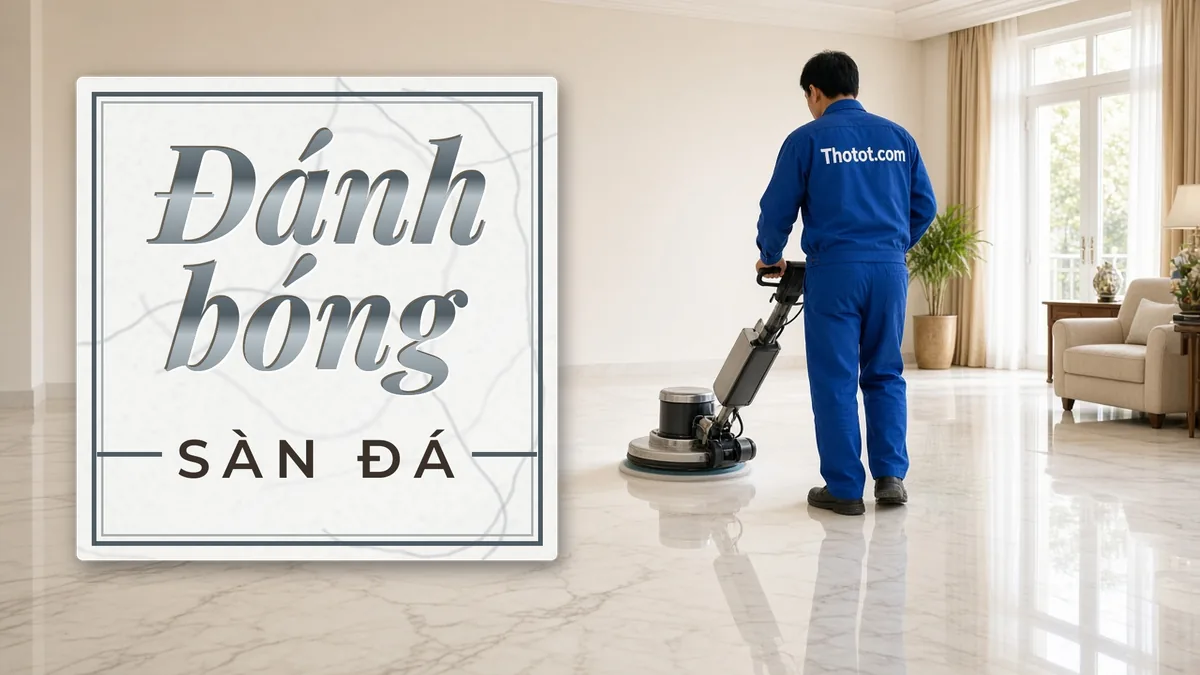 Đánh bóng, sửa sàn đá phòng khách biệt thự