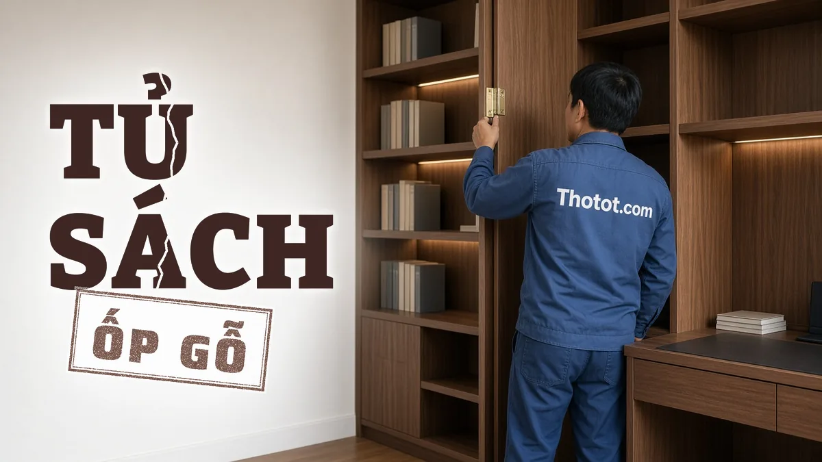 Đóng tủ sách, ốp gỗ phòng làm việc biệt thự