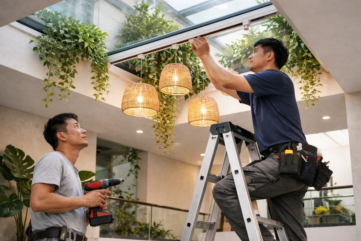 Hoàn thiện trang trí giếng trời