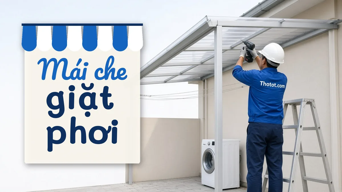 Làm mái che khu giặt phơi nhà cấp 4
