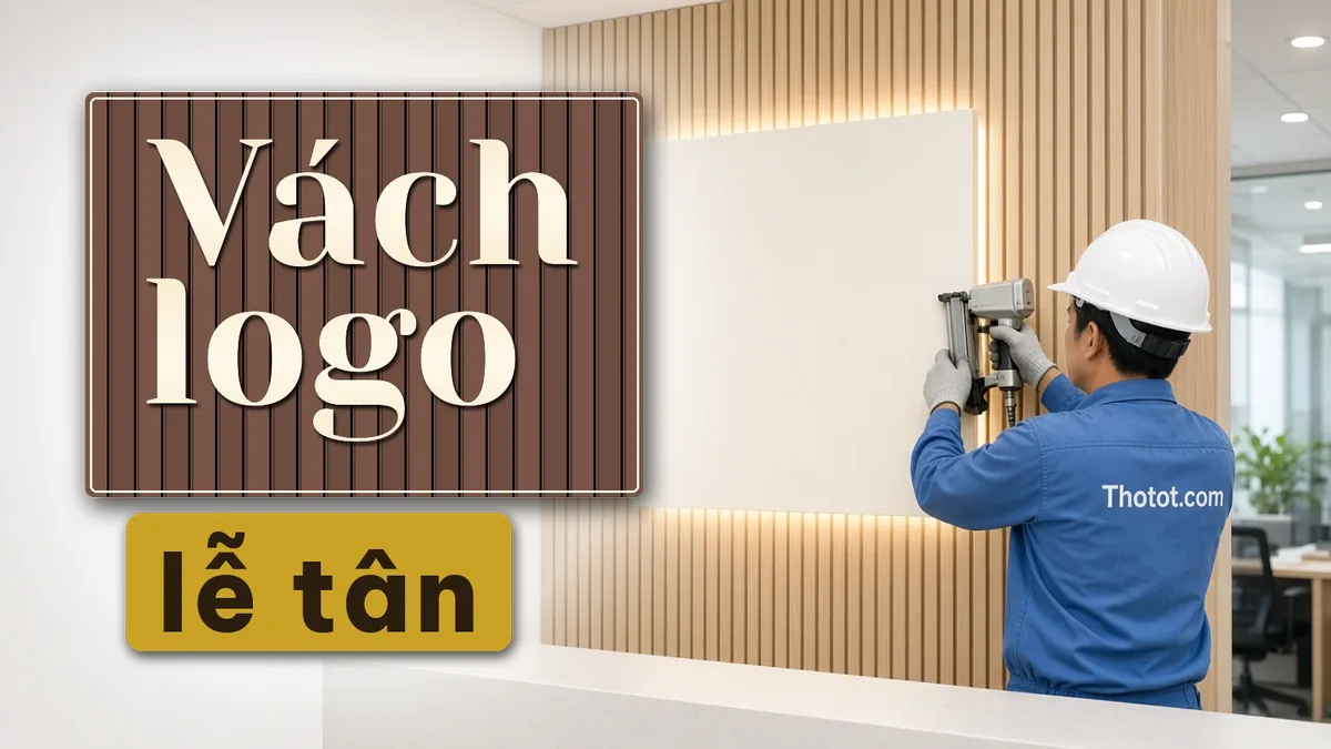 Làm vách logo sảnh lễ tân văn phòng